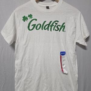 White T-Shirt with Green Goldfish Logo